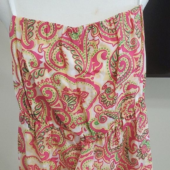 Britt Ryan Boho Gypsy Cream Paisley Ruffled Strapless Silk Blend Mini Dress - Picture 2 of 11
